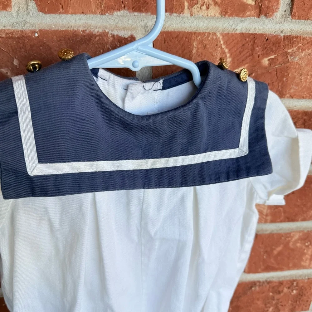 Vintage White and Navy Sailor Romper - Picture 2 of 4
